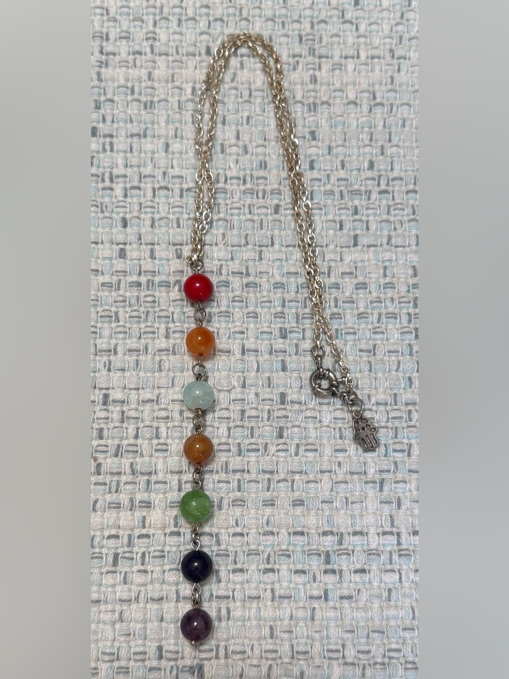 Multi-Color Beaded Pendant Necklace - Red, Orange, Green, Blue, Aqua